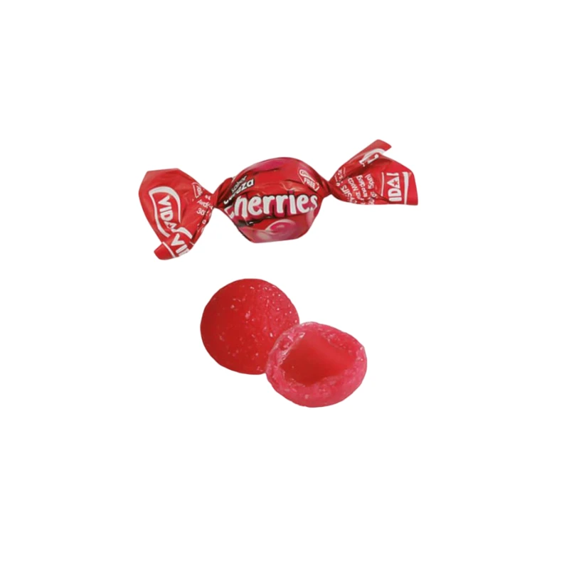 caramelo cherrie redondo en su envoltorio de color rojo