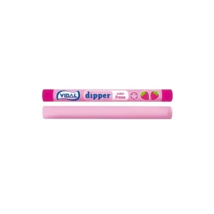 Caramelo masticable largo Dipper en barra de color rosa con un intenso sabor a fresa dulce