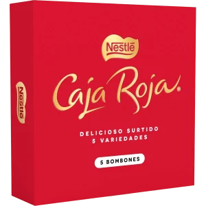 Caja pequeña de bombones Nestlé Caja Roja con 5 unidades de chocolates surtidos, ideal para detalles de eventos y regalos de agradecimiento.