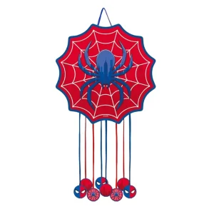 Piñata de cartón de Spiderman, medidas 45x45 cm, con diseño del superhéroe de Marvel en colores rojo y azul intensos