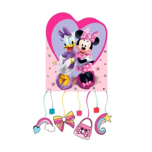 Piñata pequeña de Minnie Mouse con diseño de silueta plana y su característico lazo, medidas 27x21x1 cm, ideal para decoración de fiestas infantiles Disney